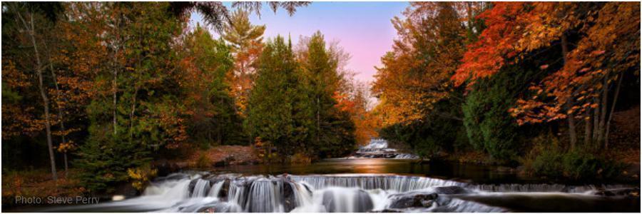 autumn trees by river banner