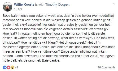 Willie Koorts versoek om Data