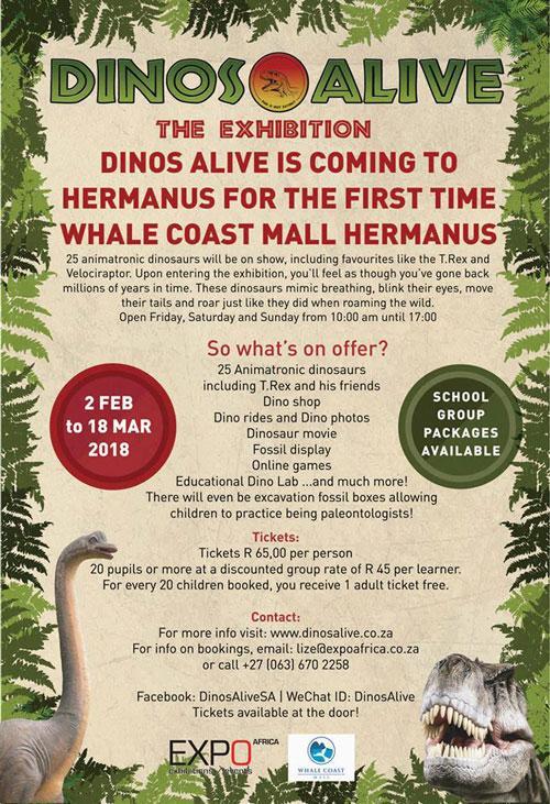 Dinos Alive Exhibition Live in Hermanus from 2 Feb till18 March 2018